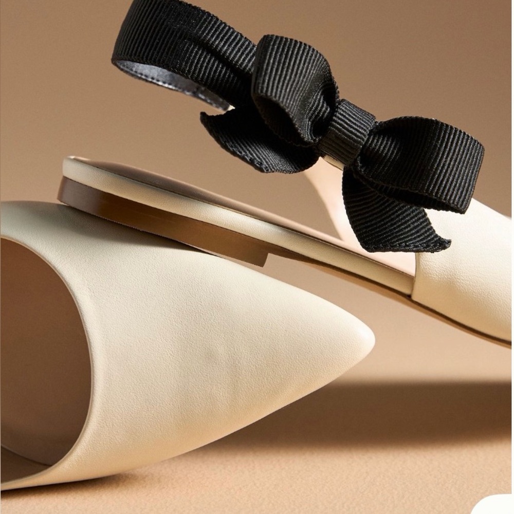 Anthropologie Maeve leather Ivory Slingback Flat with Bow - Picture 3 of 4